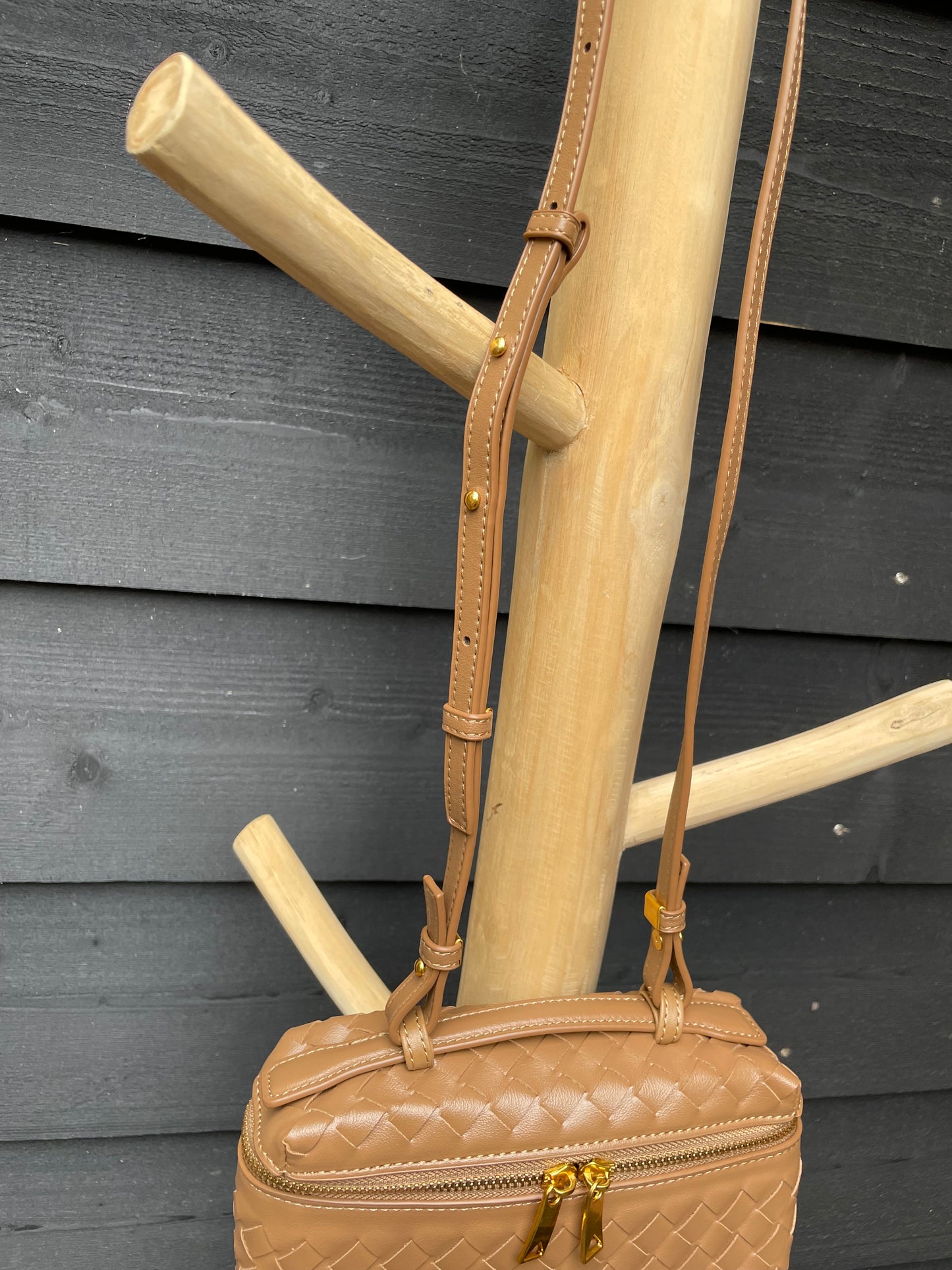 Gevlochten crossbody Lichtbruin