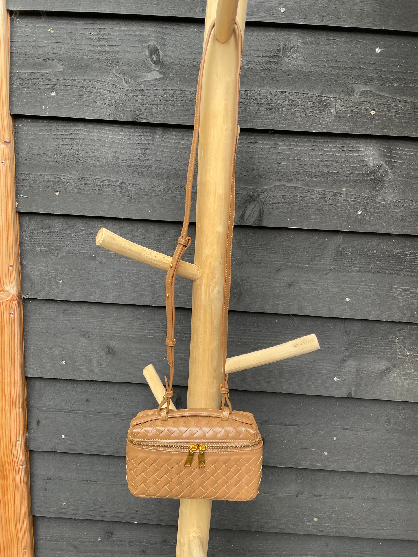 Gevlochten crossbody Lichtbruin