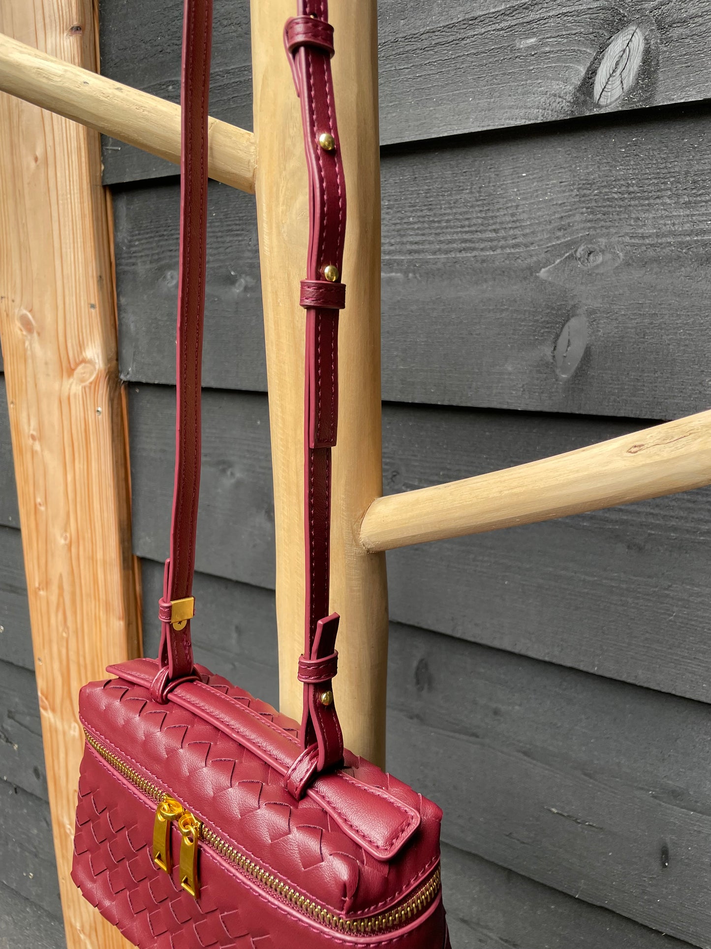 Gevlochten crossbody Wijnrood
