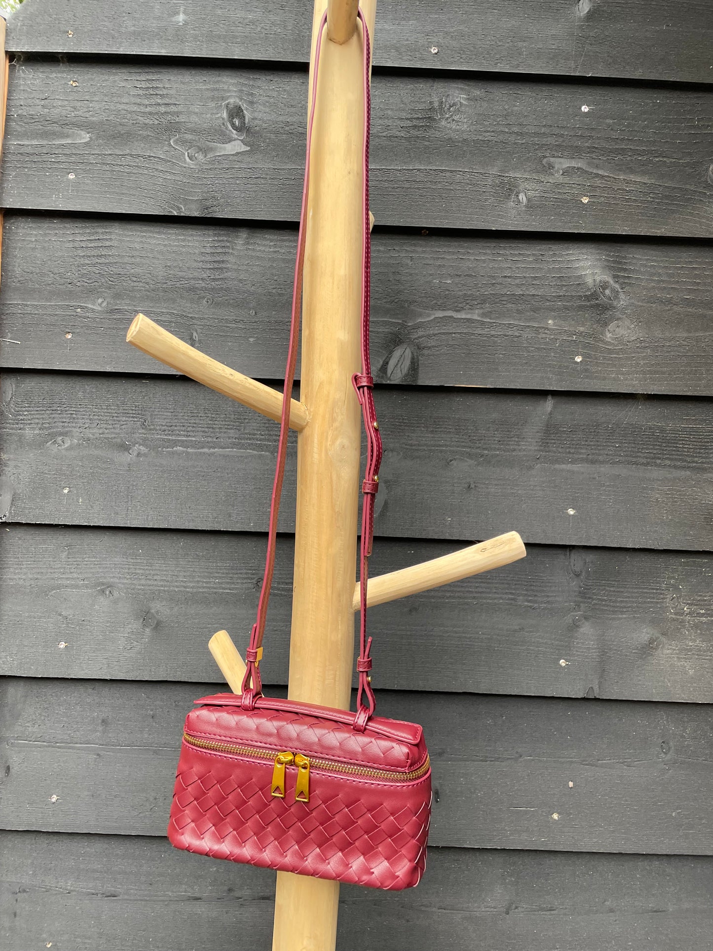 Gevlochten crossbody Wijnrood