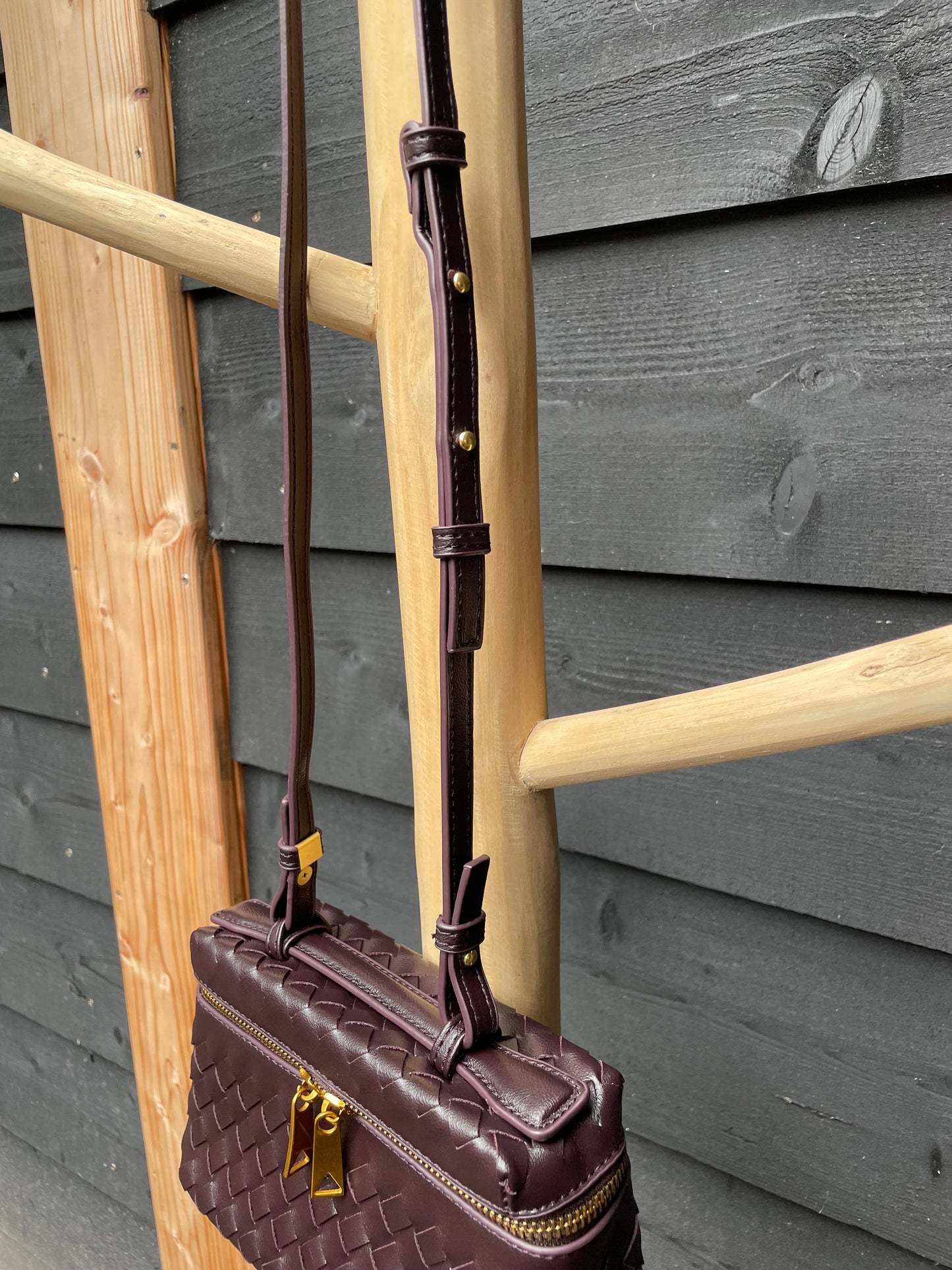 Gevlochten crossbody Aubergine