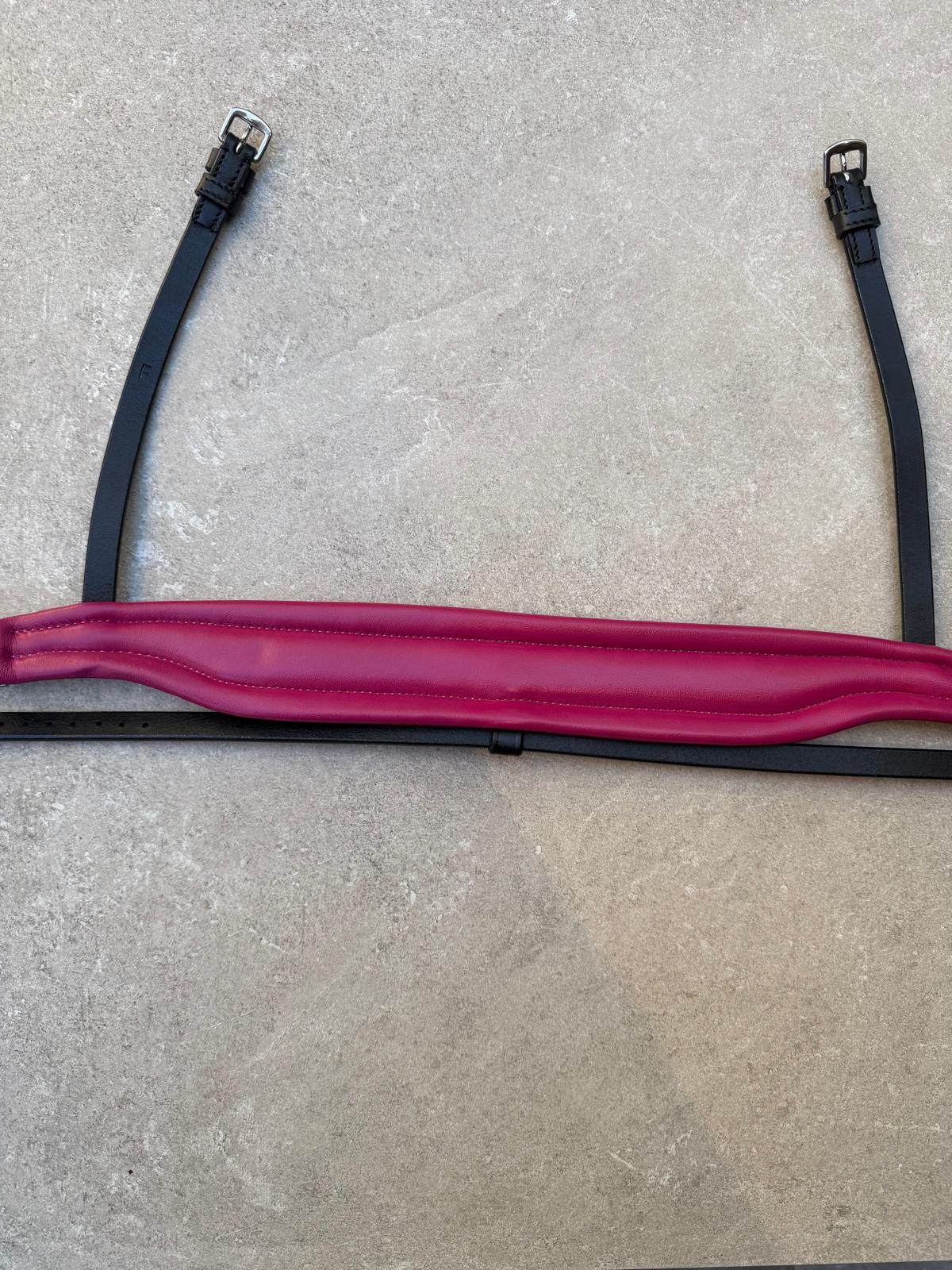 Neusriem Rocktrim Hot Pink onderlegd, Zwart rocktrim, Mat leer