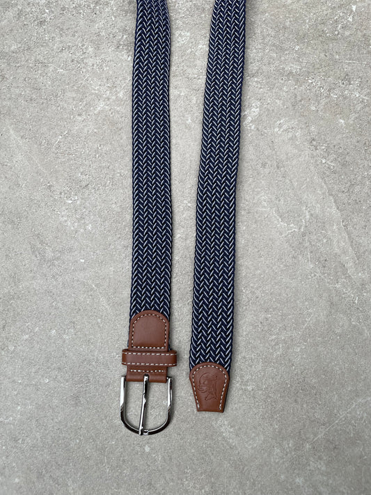 Elastische broekriem donkerblauw/wit