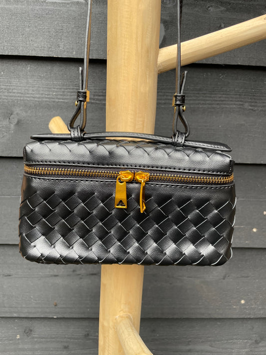 Gevlochten crossbody Zwart