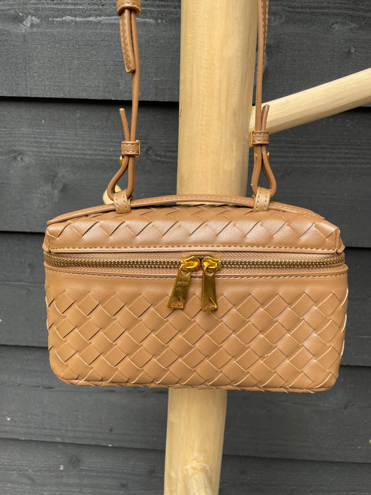 Gevlochten crossbody Lichtbruin
