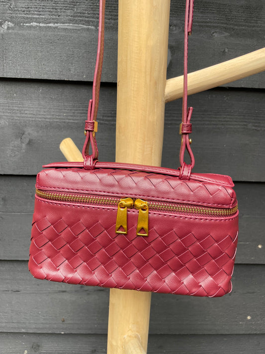 Gevlochten crossbody Wijnrood