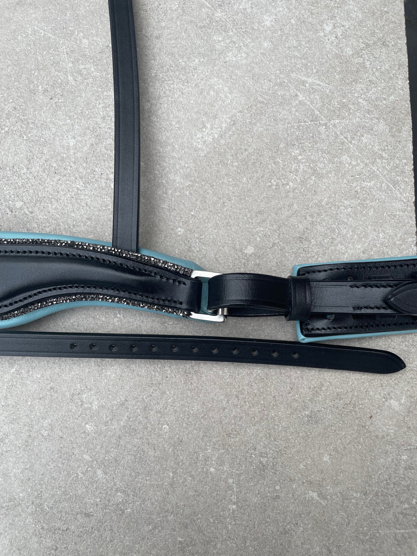 Neusriem Rocktrim Sky Blue onderlegd, Grijs rocktrim, Mat leer